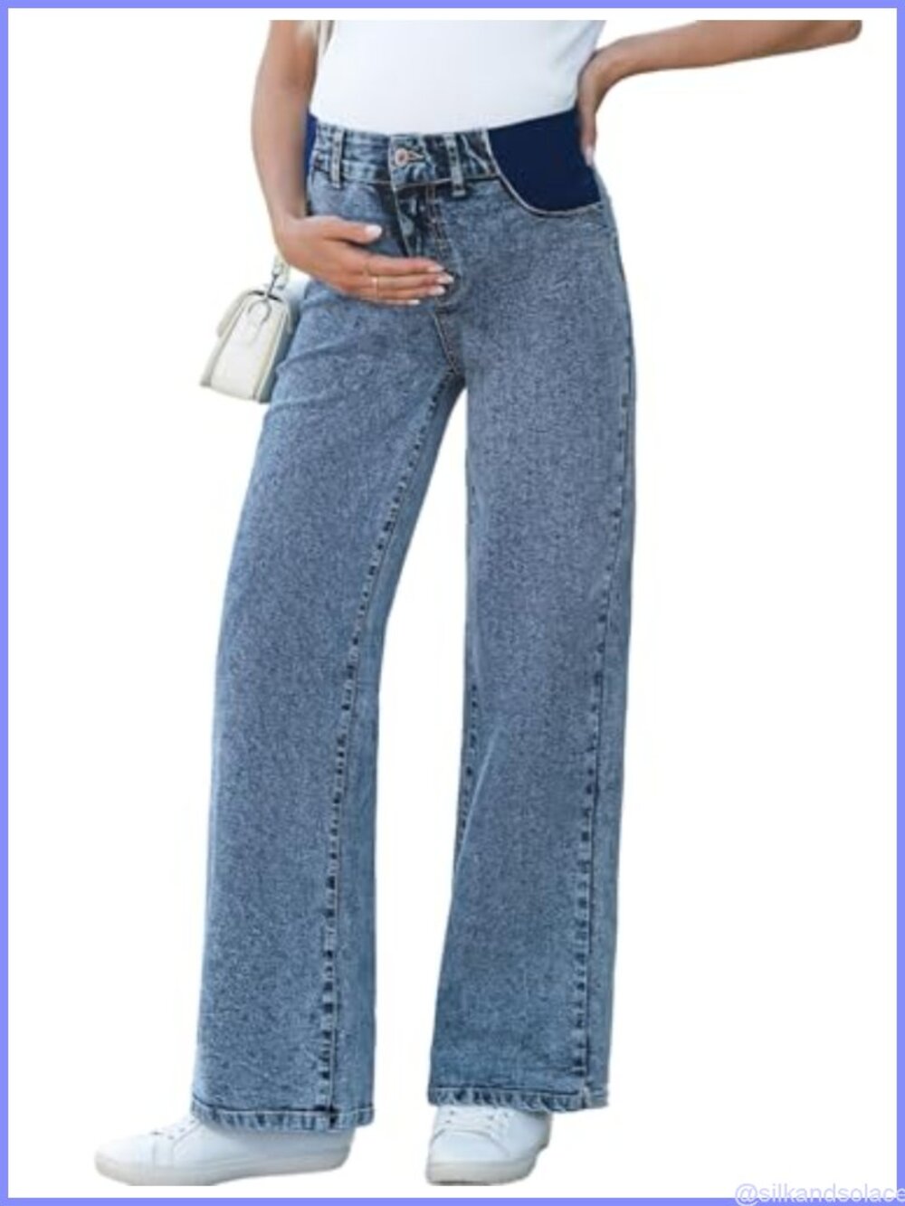 Maternity Wide Leg Jeans High Waist Stretch Pregnancy Denim Pants